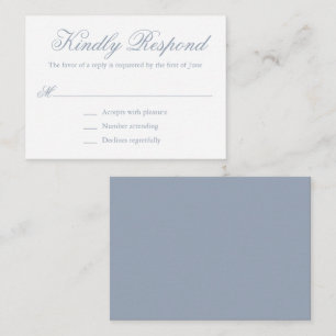 Traditional Dusty Blue Formal Mini Wedding RSVP Note Card