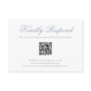 Traditional Dusty Blue Formal QR Code Wedding RSVP Card