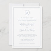 Traditional Dusty Blue Monogram Elegant Wedding Invitation (Front)