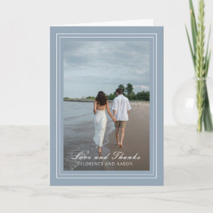 Traditional Dusty Blue Photo Timeless Wedding Letterpress Thank You Card