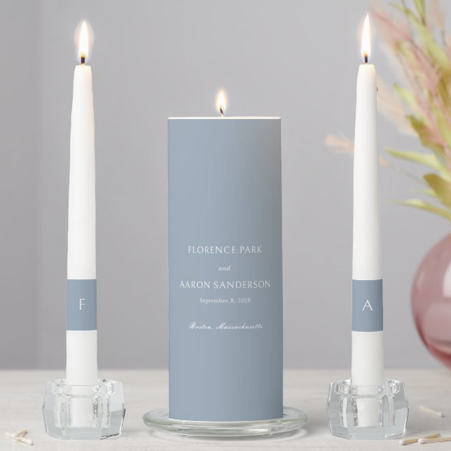 Traditional Dusty Blue Timeless Wedding Unity Candle Set (In Situ)