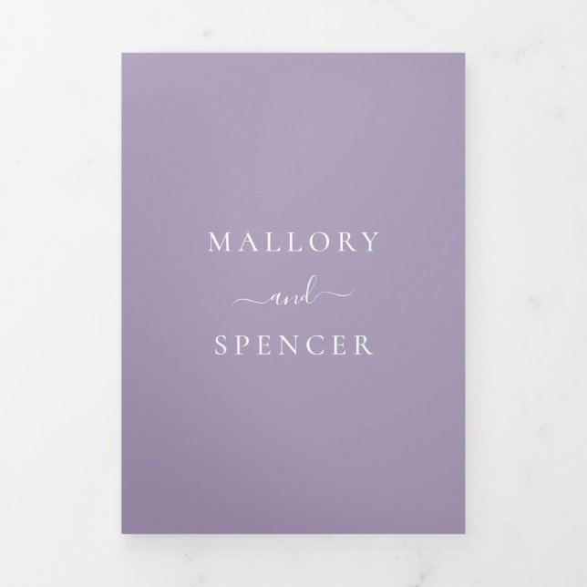 Traditional Dusty Purple Elegant Wedding Tri-Fold Invitation (Cover)