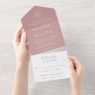 Traditional Dusty Rose Pink Elegant Wedding All In One Invitation