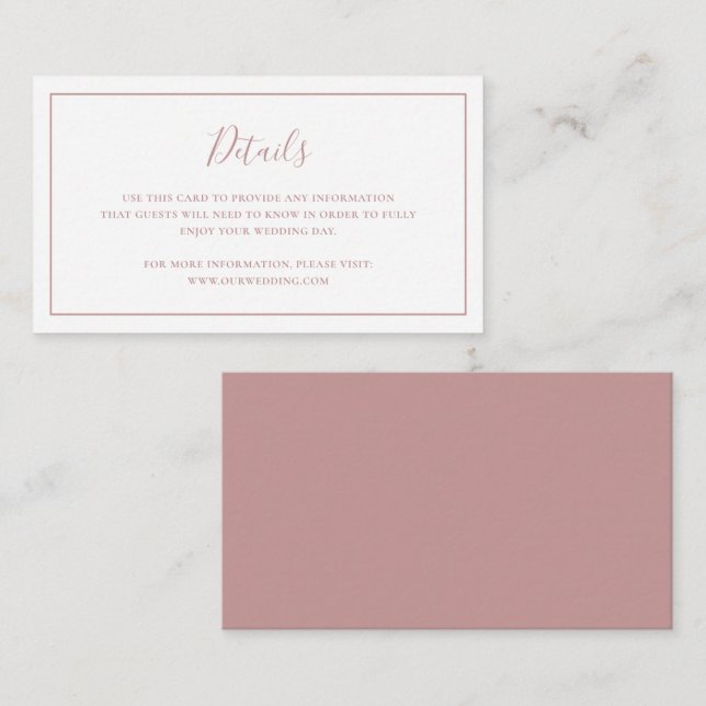 Traditional Dusty Rose Pink Elegant Wedding Enclosure Card (Front/Back)