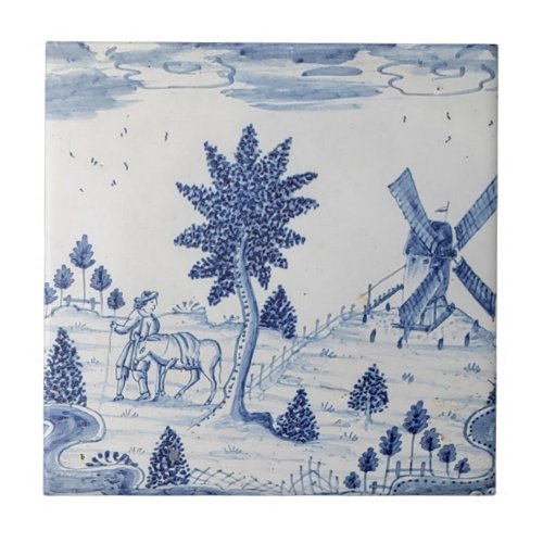 Traditional Dutch Delft Tile_Windmill_27 Ceramic Tile