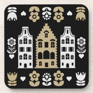 Traditional Dutch Folk Art Print Beverage Coaster