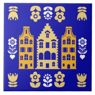 Traditional Dutch Folk Art Print Ceramic Tile