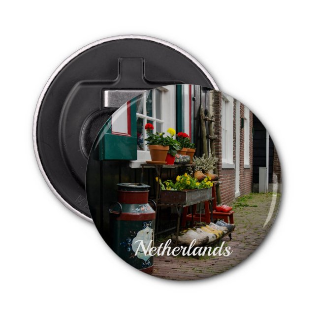 Traditional Dutch wooden shoes on street Bottle Opener (Front)