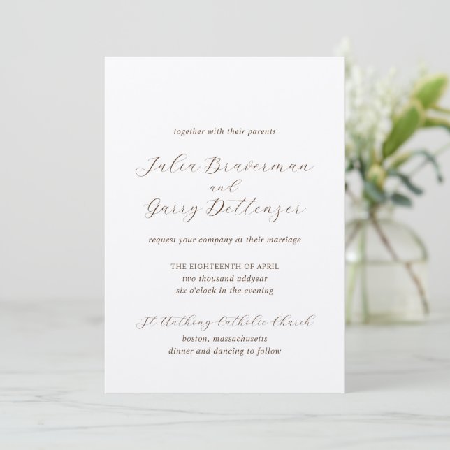 Traditional Earthy Neutral Elegant Wedding Invitation (Standing Front)