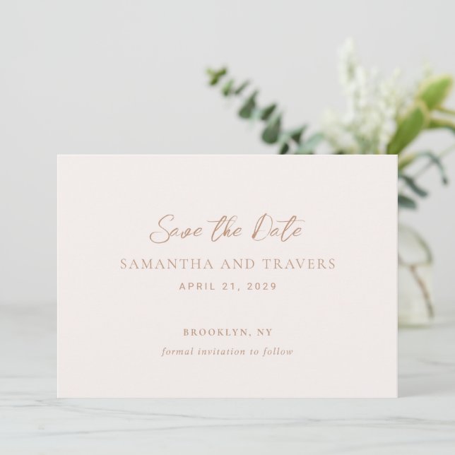 Traditional Earthy Neutral Elegant Wedding Save The Date (Standing Front)