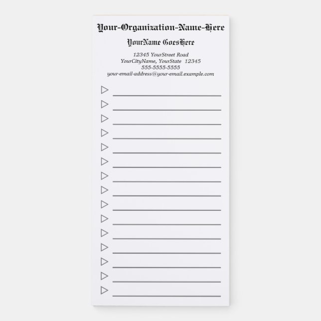 Traditional, Editable Business Promotional Magnetic Notepad (Front)