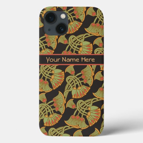 Traditional Egyptian Lotus Flowers Papyrus Black iPhone 13 Case