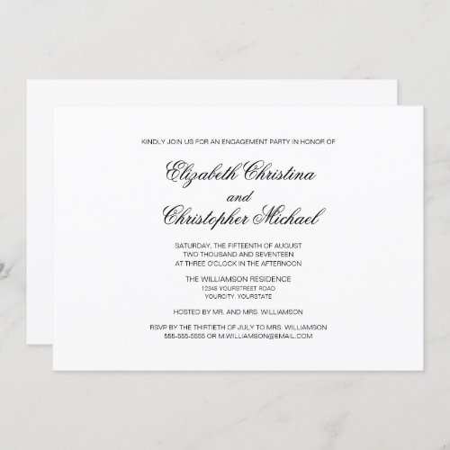 Traditional Elegance Black and White Engagement Invitation