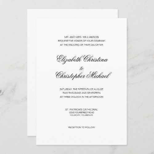 Traditional Elegance in Black and White w rcptn Invitation