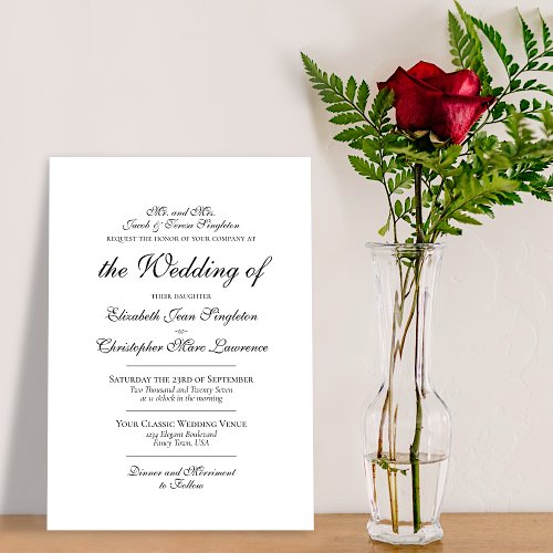 Traditional Elegance Simple Formal Wedding Invitation