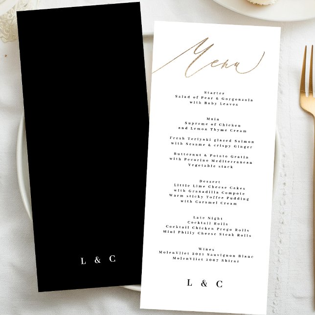 Traditional Elegant Black Gold Calligraphy Wedding Menu (Creator Uploaded)