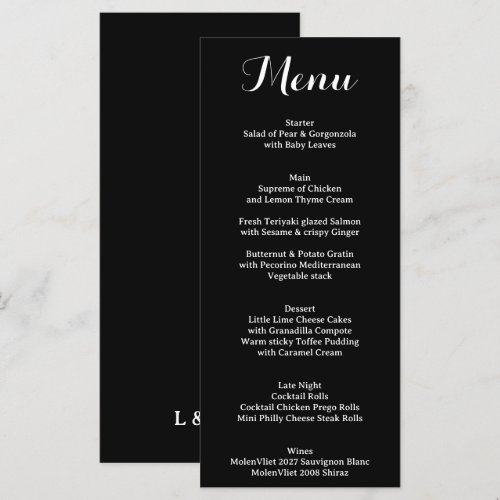 Traditional Elegant Black White Calligraphy Menu