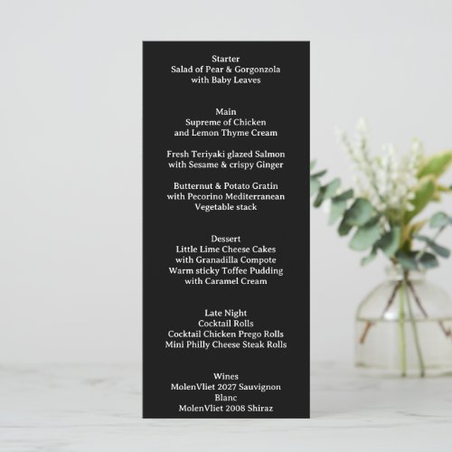 Traditional Elegant Black White Calligraphy Menu