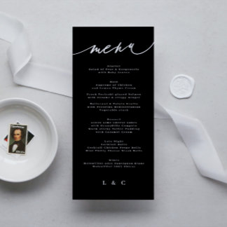 Traditional Elegant Black White Monogram Menu