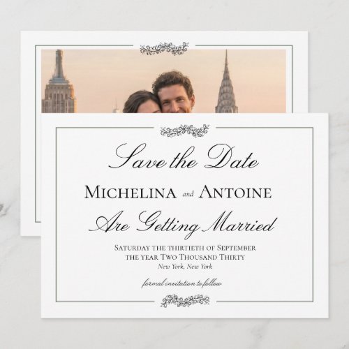 Traditional Elegant Black White Photo | Wedding Save The Date