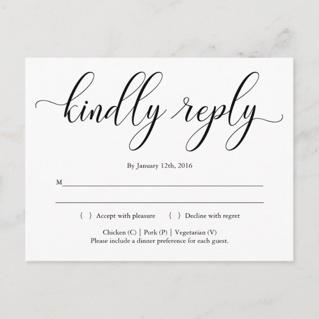 Traditional Elegant Calligraphy RSVP Postcard (Front)