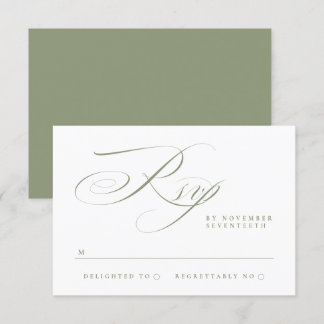 Traditional Elegant Calligraphy Sage Green Wedding RSVP Card