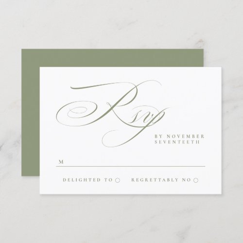 Traditional Elegant Calligraphy Sage Green Wedding RSVP Card