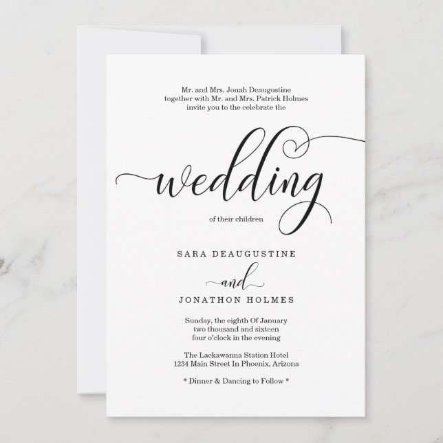 Traditional Elegant Calligraphy Wedding Invitation (Front)