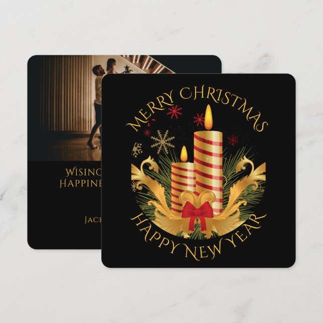 Traditional Elegant Candle Holiday Photo Christmas (Front/Back)