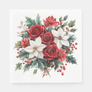 Traditional Elegant Christmas Poinsettia Lunch Napkins