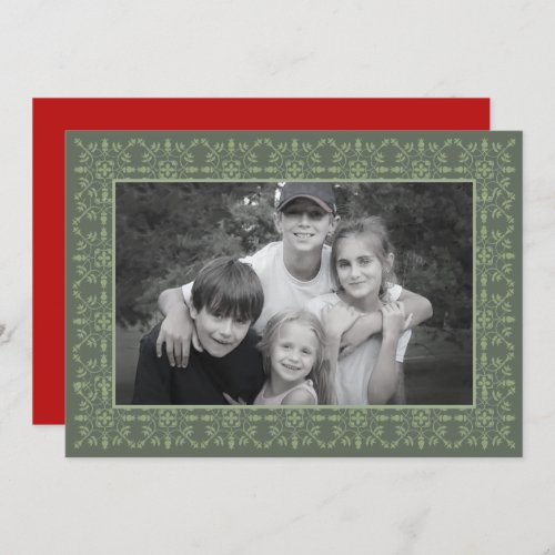 Traditional Elegant Green Simple Photo Snowflakes Holiday Card