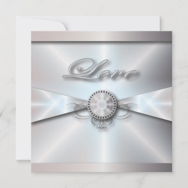 traditional elegant pearl white wedding invitation (Front)