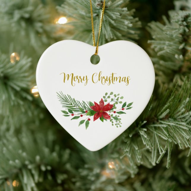 Traditional & Elegant Poinsettia Christmas Wreath Ceramic Ornament (Tree)
