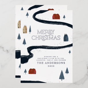 Traditional elegant rustic winter snow Christmas Foil Holiday Card