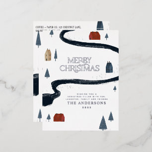 Traditional elegant rustic winter snow Christmas Foil Holiday Postcard