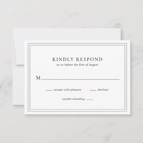 Traditional Elegant Simple Black and White Wedding RSVP Card