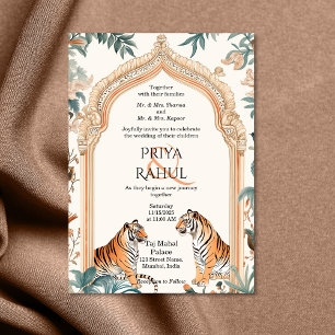 Traditional Elegant Vintage Tigers Indian Wedding Invitation