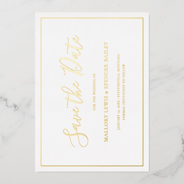 Traditional Elegant Wedding Save The Date Foil Invitation (Front)