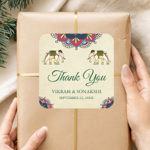 Traditional Elephants Indian Wedding Favor Sticker