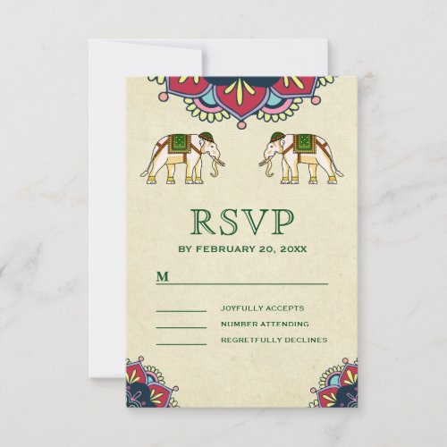 Traditional Elephants Indian Wedding RSVP Card