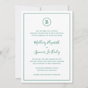 Traditional Emerald Green All In One Wedding Invitation