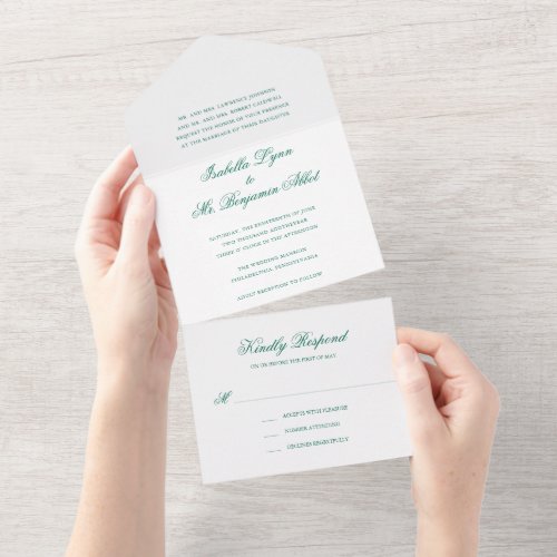 Traditional Emerald Green Formal Elegant Wedding All In One Invitation