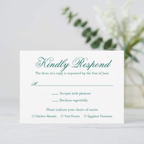 Traditional Emerald Green Formal Elegant Wedding RSVP Card