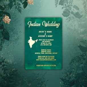 traditional emerald green indian destination real  foil invitation