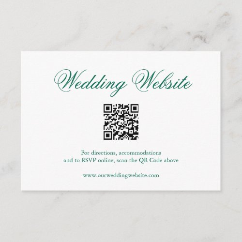 Traditional Emerald Green QR Code Elegant Wedding Enclosure Card