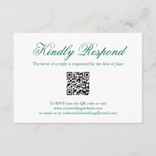 Traditional Emerald Green QR Code Elegant Wedding RSVP Card