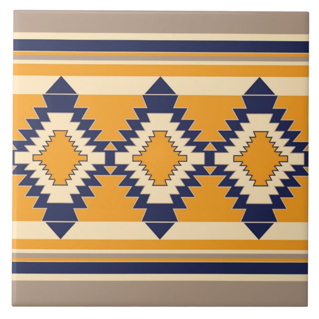 Traditional, ethnic, rustic, vintage, geometric ceramic tile (Front)