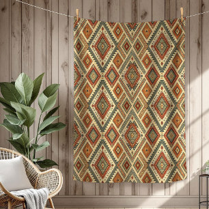 Traditional Ethnic vibrant Tribal feathers brown Fleece Blanket