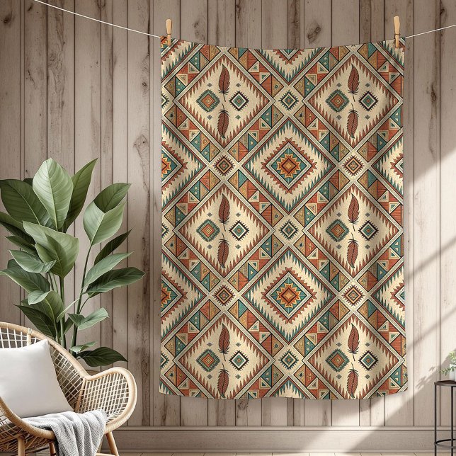 Traditional Ethnic vibrant Tribal feathers brown Fleece Blanket (Traditional Ethnic vibrant Tribal feathers brown Fleece Blanket)