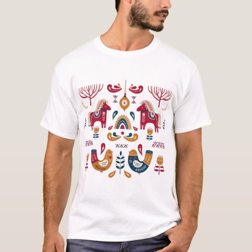 Traditional European Folk Art Design T_Shirt